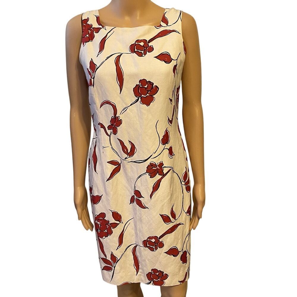 GRUPPO AMERICANO SILK Nylon Ivory FLORAL Sheath Dress Mini Sz4 Quiet Luxury